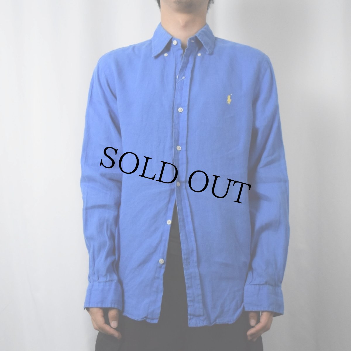 画像2: Ralph Lauren "SLIM FIT" ロゴ刺繍 リネンボタンダウンシャツ M (2)