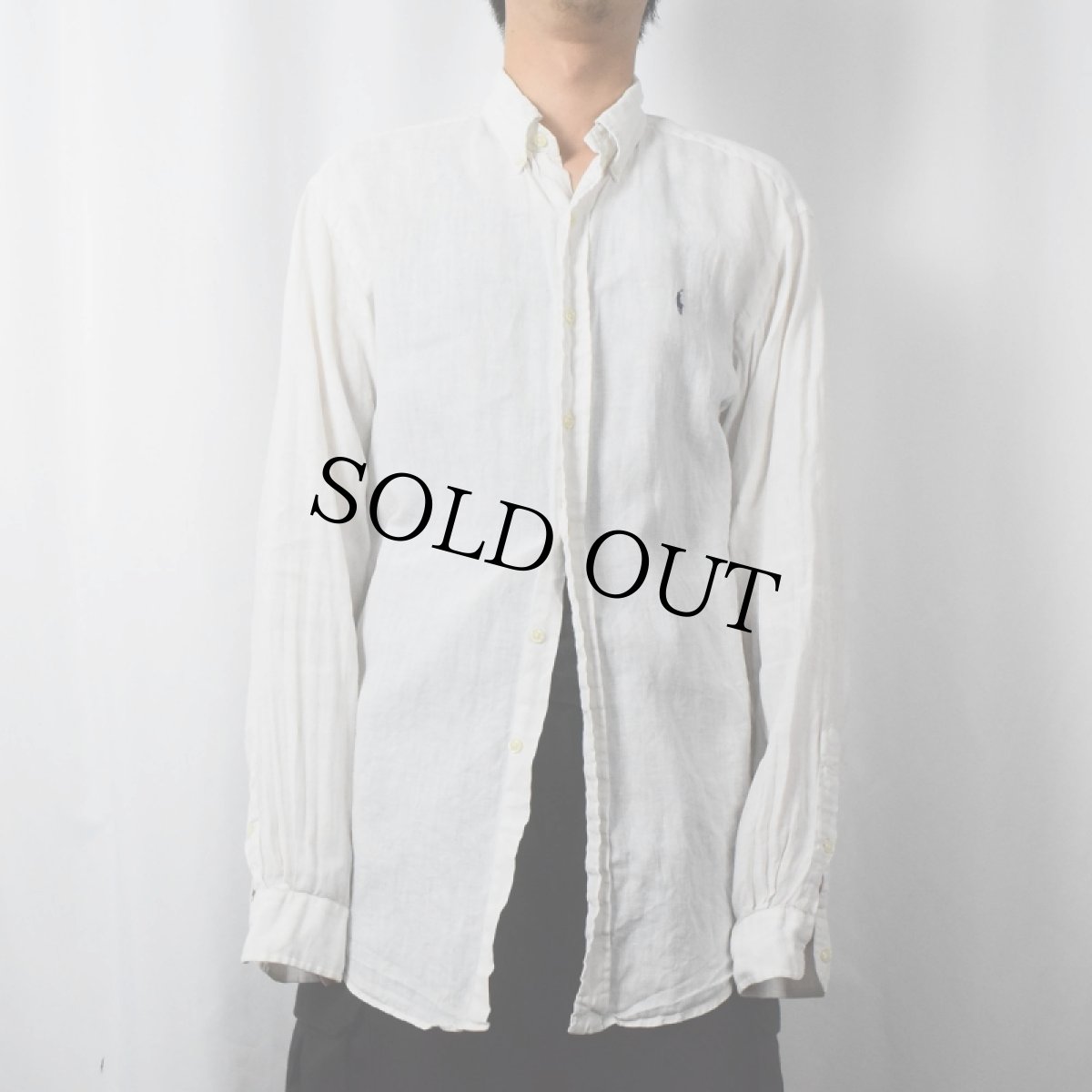 画像2: POLO Ralph Lauren "ELLINGTON" ロゴ刺繍 リネンボタンダウンシャツ M (2)