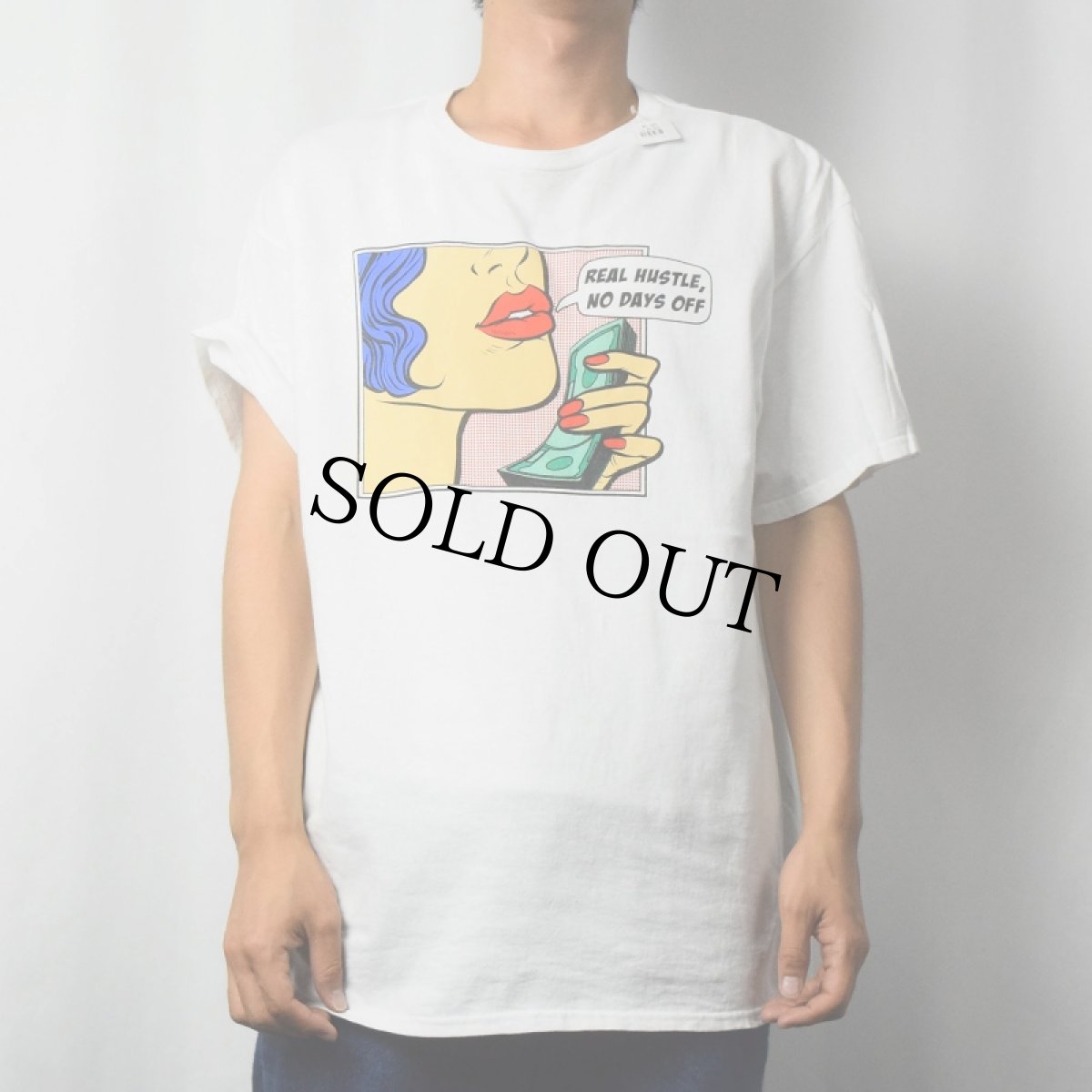 画像2: "REAL HUSTLE, NO DAYS OFF" リキテン風 ポップアートプリントTシャツ (2)
