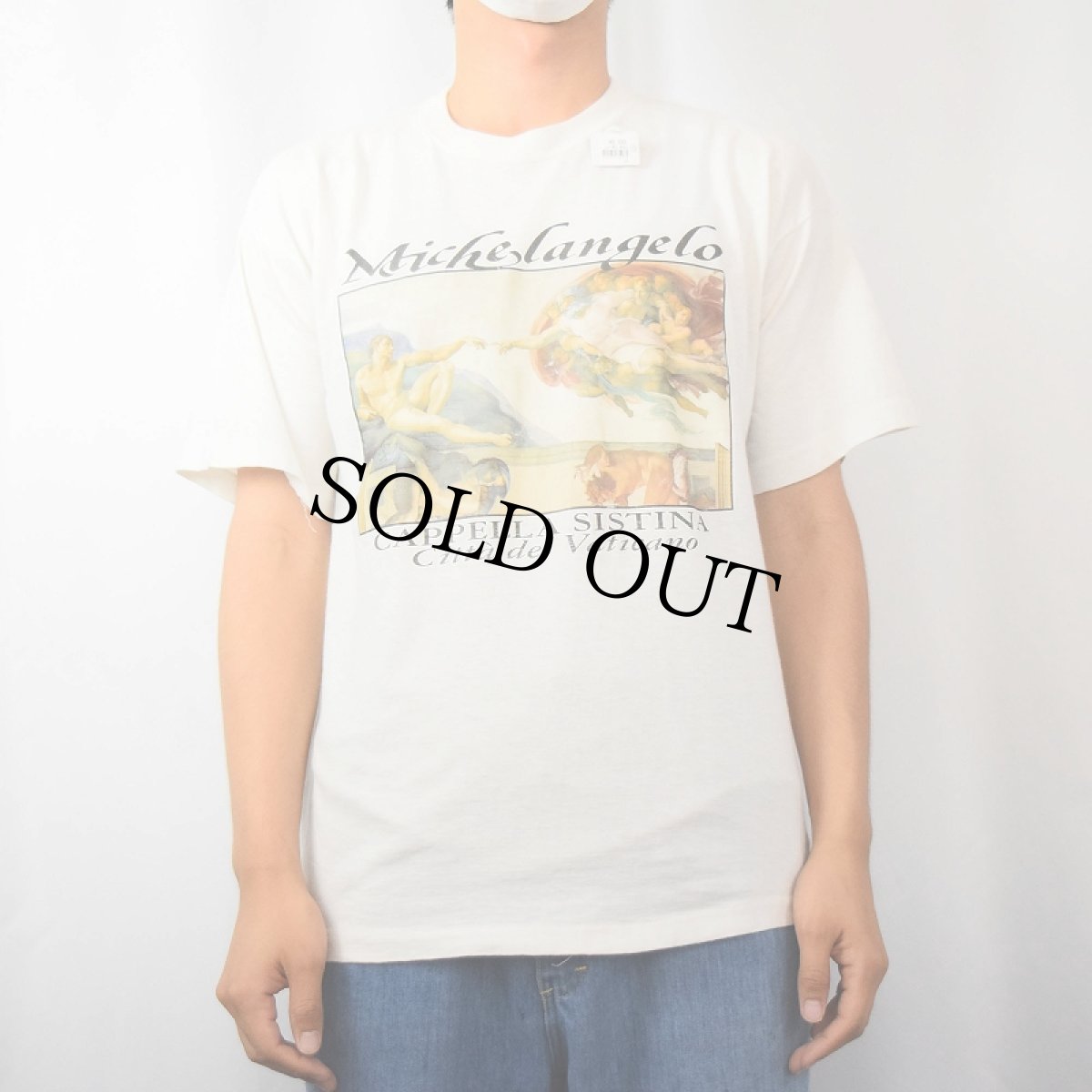 画像2: 90's Michelangelo アダムの創造 アートプリントTシャツ (2)