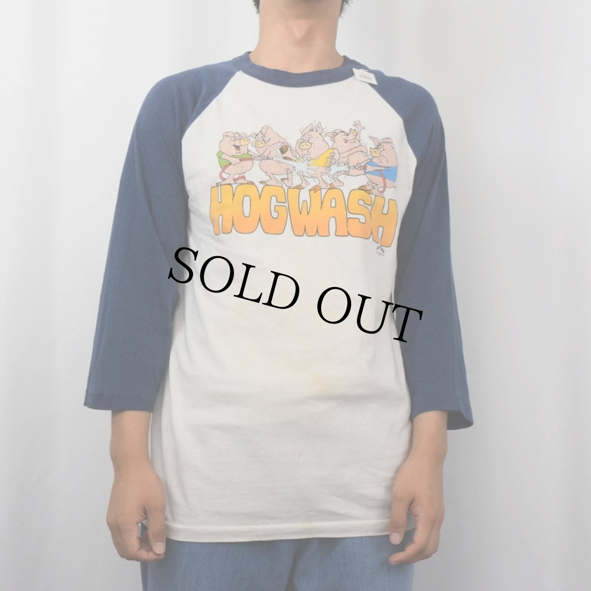画像2: 80's "HOGWASH" ブタイラストプリントラグランTシャツ (2)