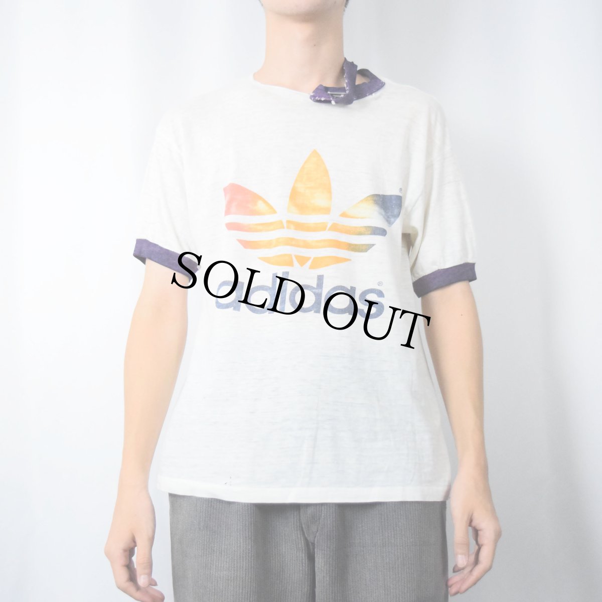 画像2: 〜80's adidas ロゴプリントリンガーTシャツ (2)