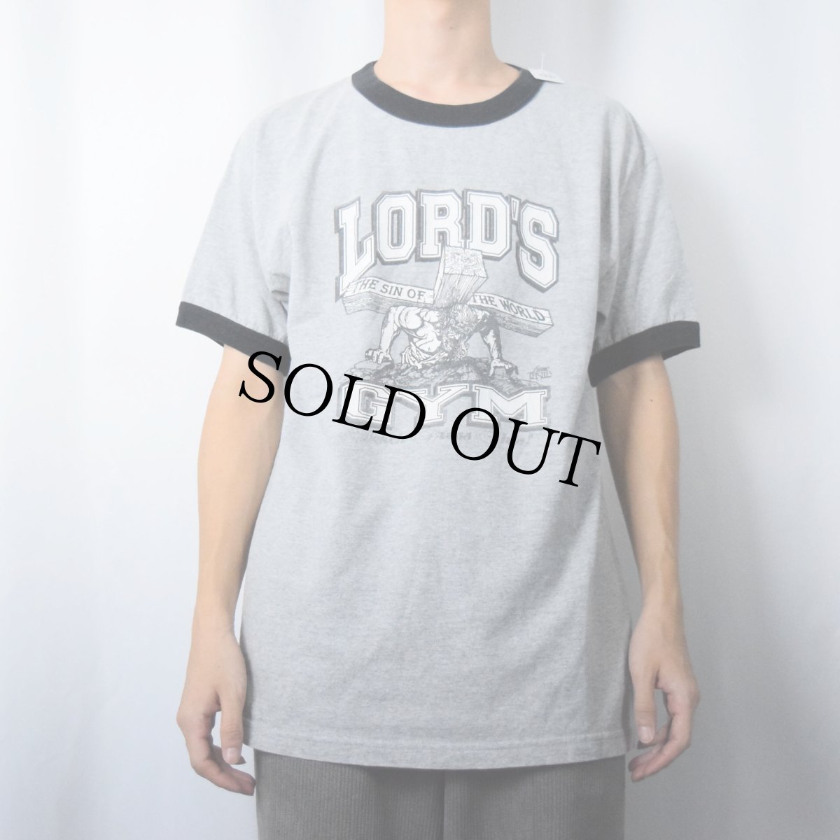 画像3: LORD'S GYM "HIS PAIN YOUR GAIN" ジーザスパロディリンガーTシャツ L (3)