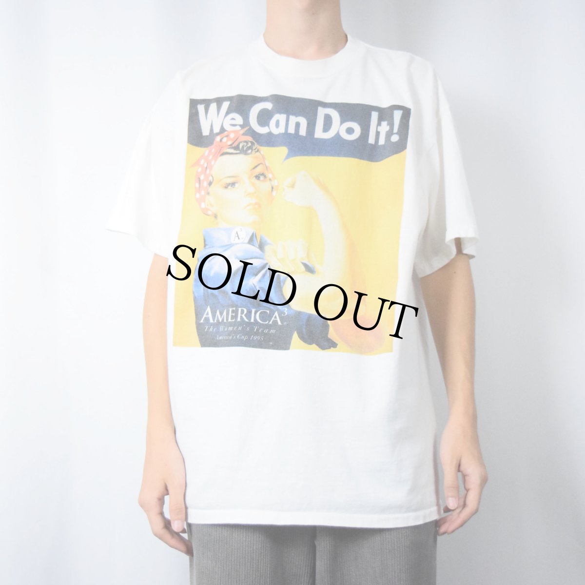 画像3: 90's Rosie The Riveter America's cup "We Can Do It!" 第二次世界大戦 ポスタープリントTシャツ XL (3)