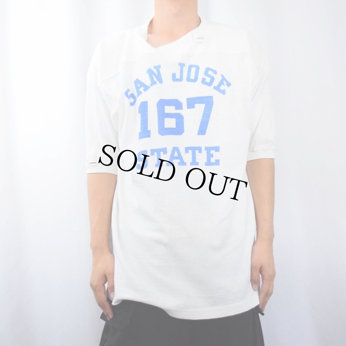 画像2: 60〜70's "SAN JOSE STATE" 染み込みプリント フットボールTシャツ (2)