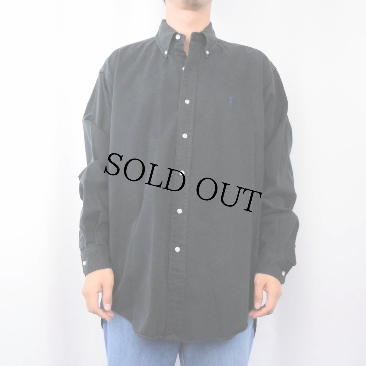 画像2: Ralph Lauren "BLAKE" ロゴ刺繍 コットンボタンダウンシャツ BLACK M (2)