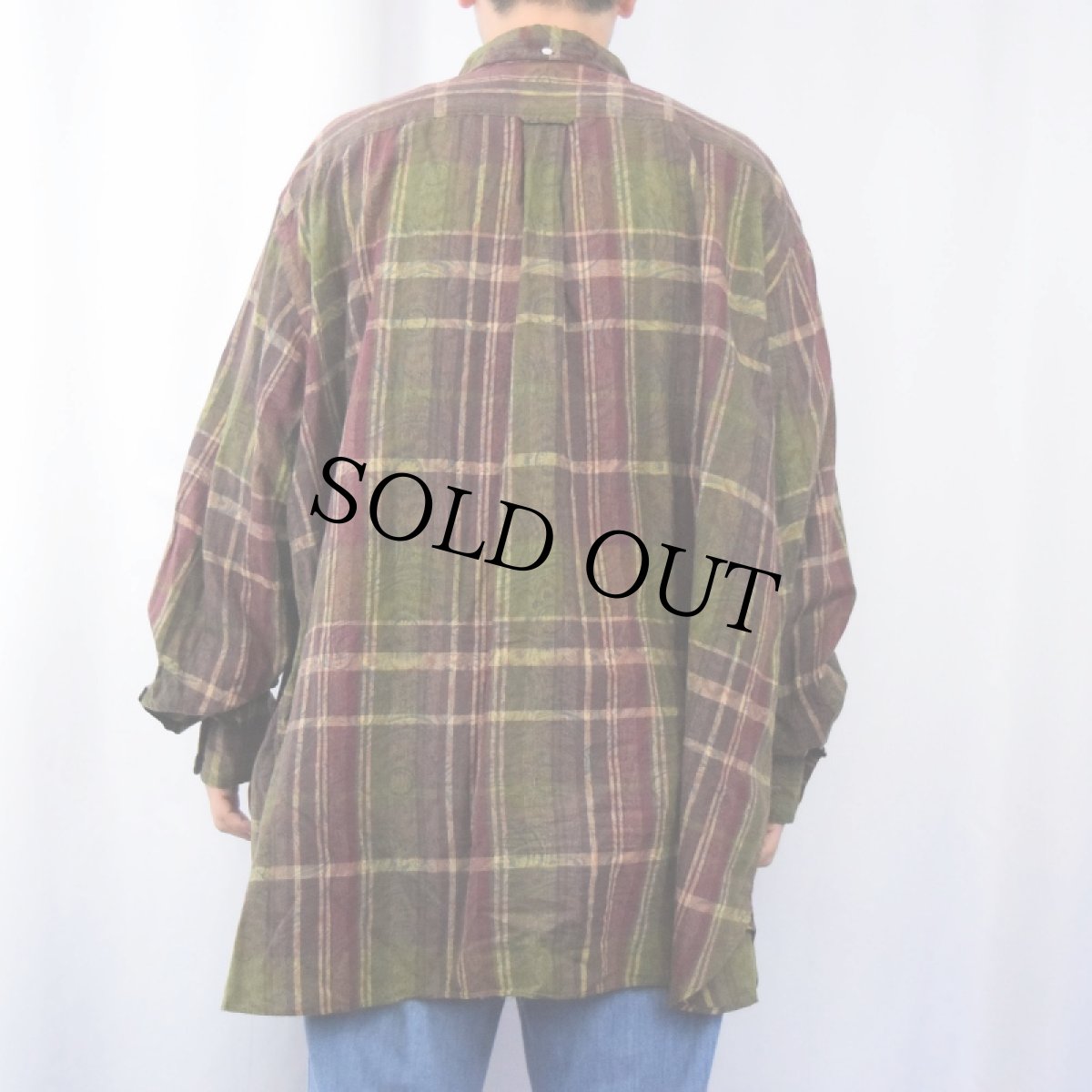 画像3: Ralph Lauren "CLASSIC FIT" チェック柄×ペイズリー柄 猫目ボタン 3点留め マチ付き コットンボタンダウンシャツ 2XB (3)