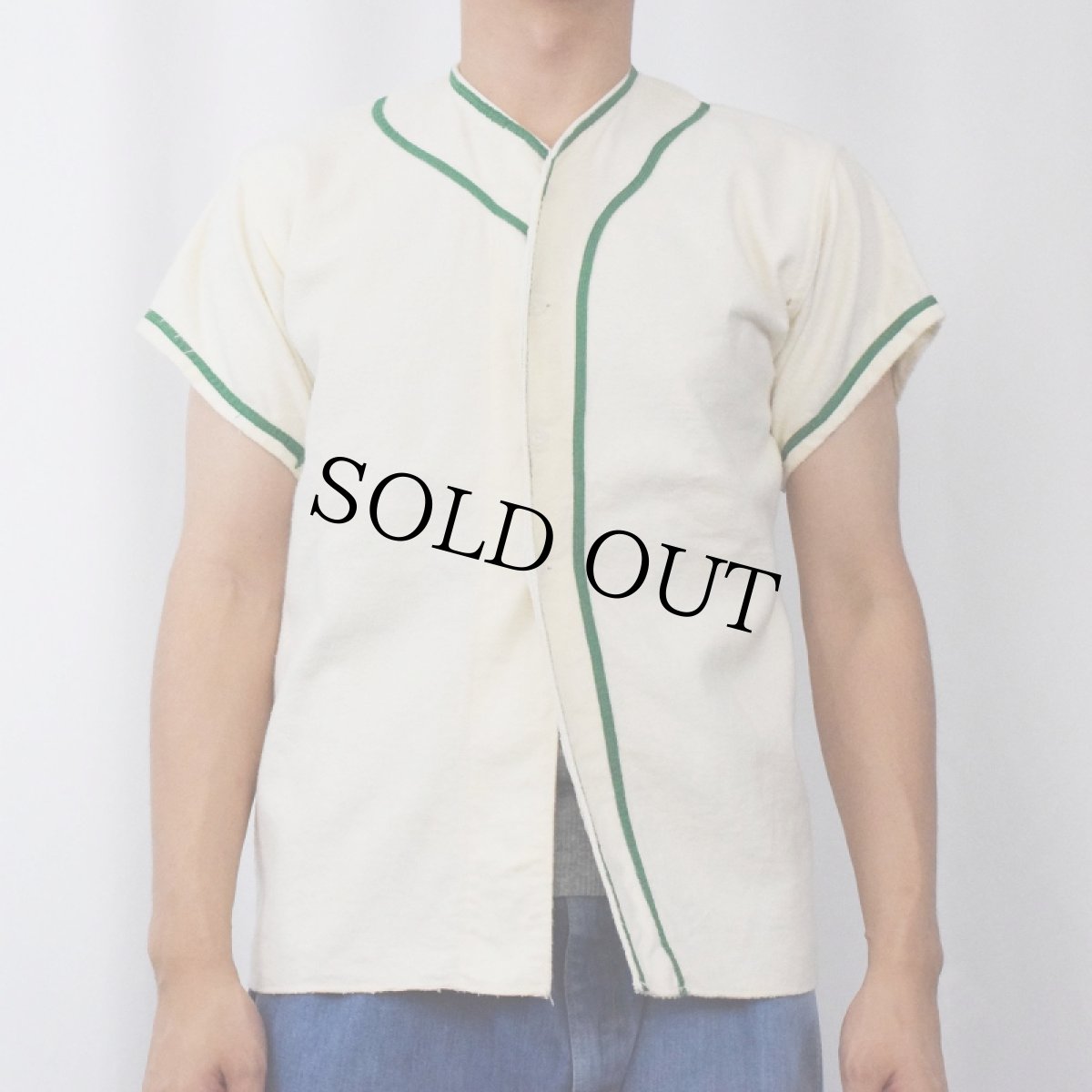 画像2: 60's Russell Southern USA製 猫目ボタン フランネルベースボールシャツ L (2)