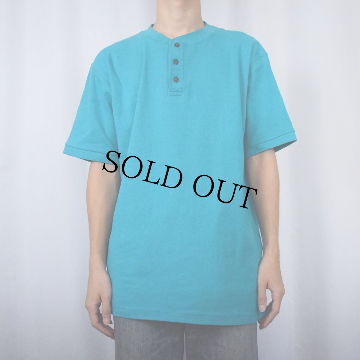 画像2: 90's EMS USA製 無地 ヘンリーネックTシャツ M (2)