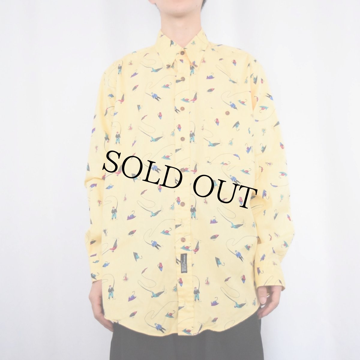 画像2: Preswick & Moore フィッシング柄 コットンボタンダウンシャツ L (2)