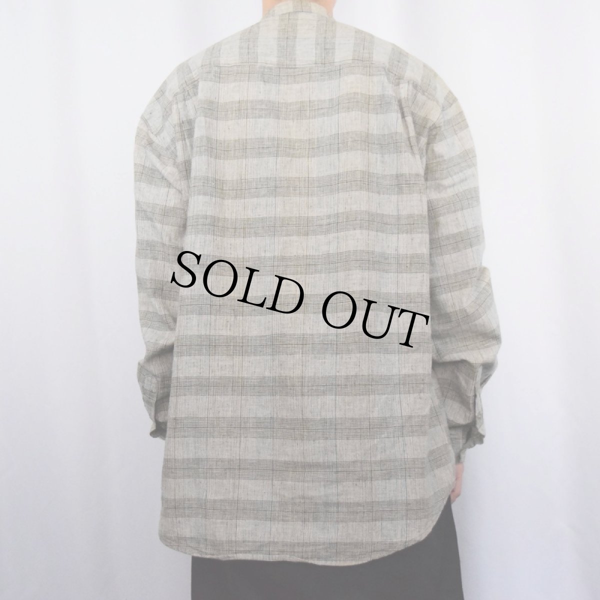 画像3: NINE TWENTY EAST グレンチェック柄 バンドカラー リネン×コットンシャツ L (3)