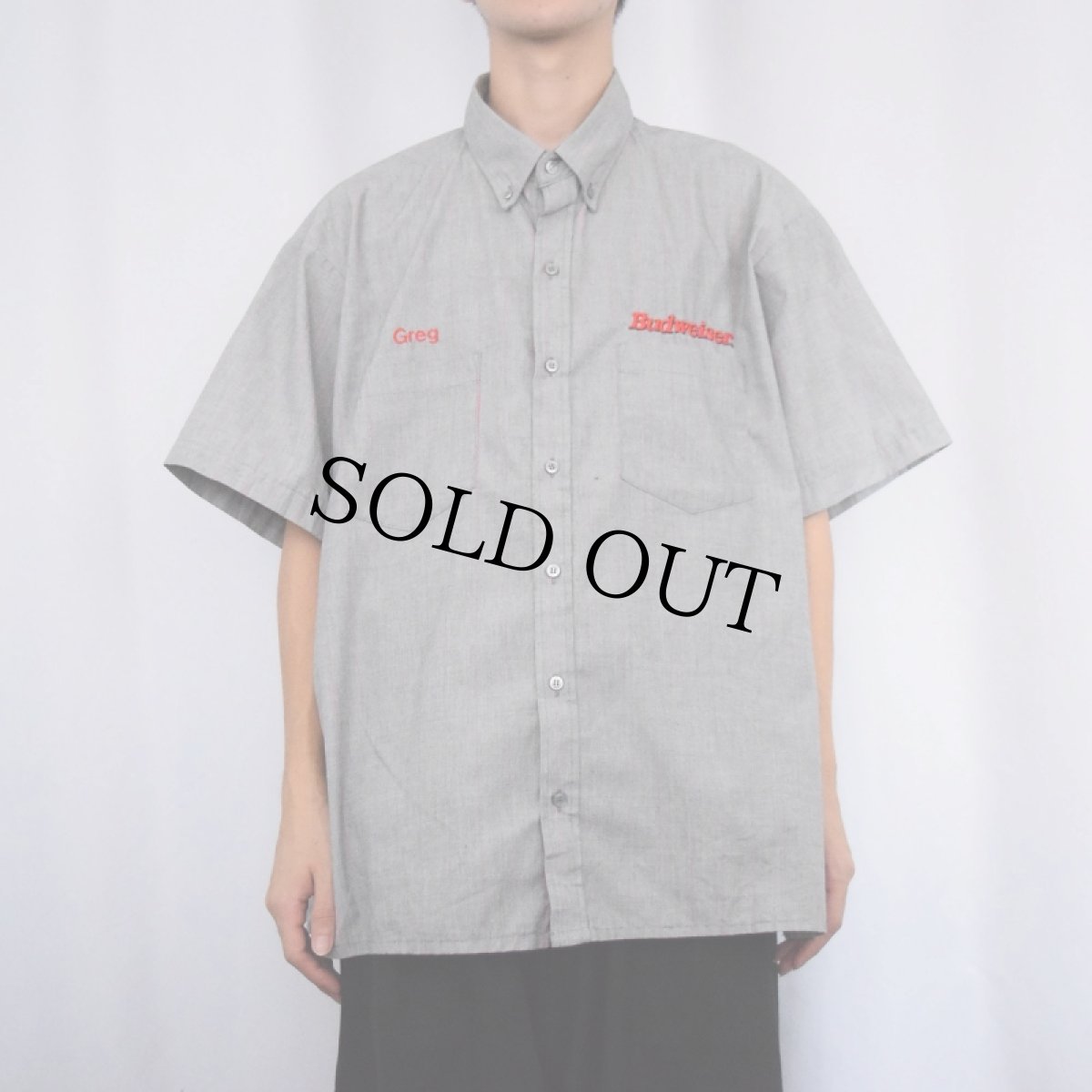 画像3: 80's RIVERSIDE USA製 "Budweiser" ストライプ柄 ロゴ刺繍 ボタンダウンシャツ (3)