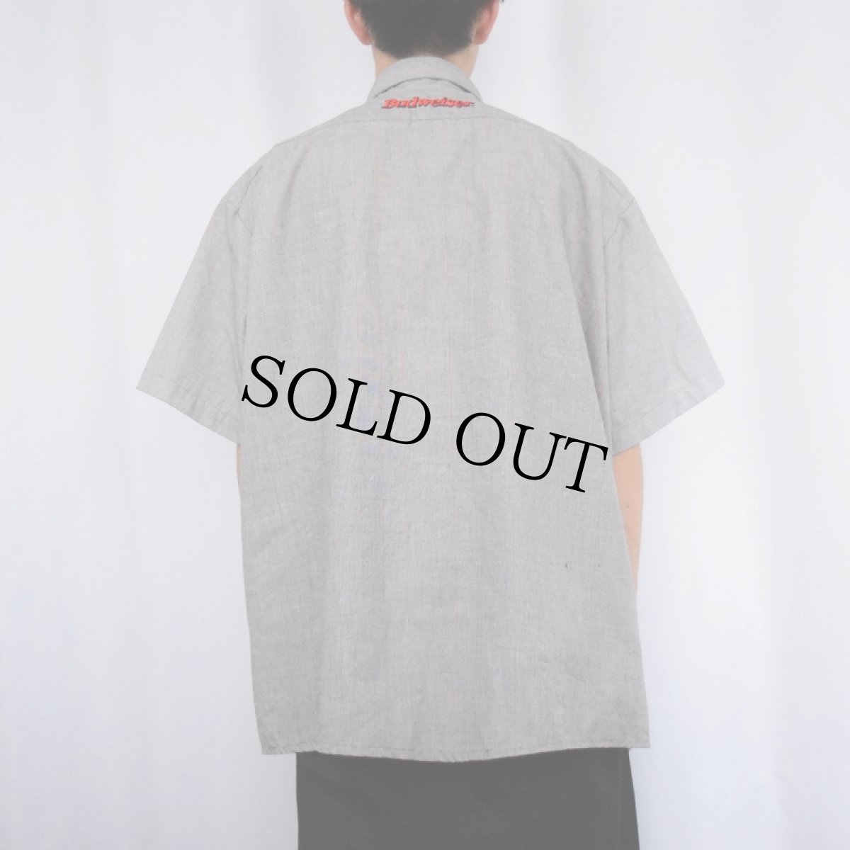 画像4: 80's RIVERSIDE USA製 "Budweiser" ストライプ柄 ロゴ刺繍 ボタンダウンシャツ (4)