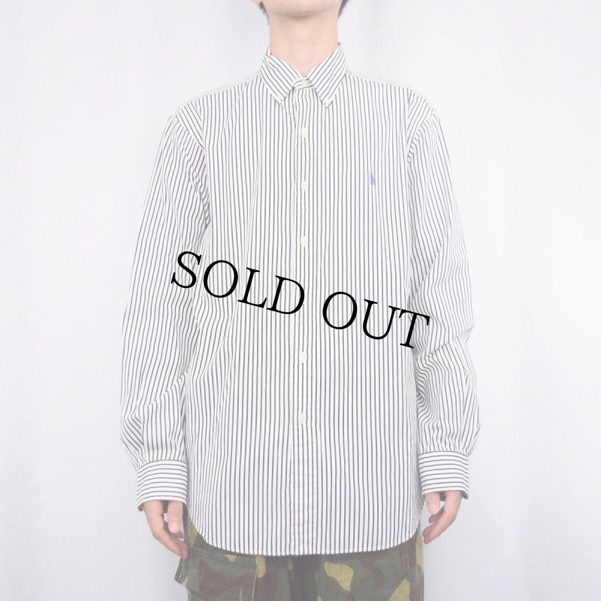 画像2: Ralph Lauren "CLASSIC FIT" ストライプ柄 コットンボタンダウンシャツ SIZE16 (2)