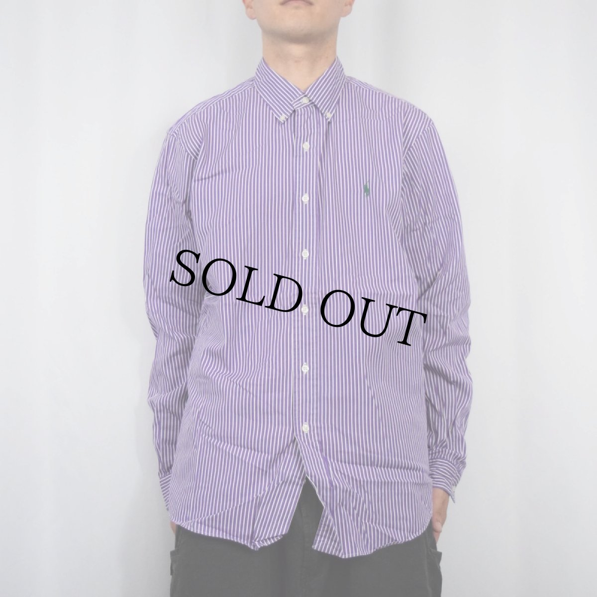 画像2: Ralph Lauren "CUSTOM FIT" ストライプ柄 コットンボタンダウンシャツ XL (2)