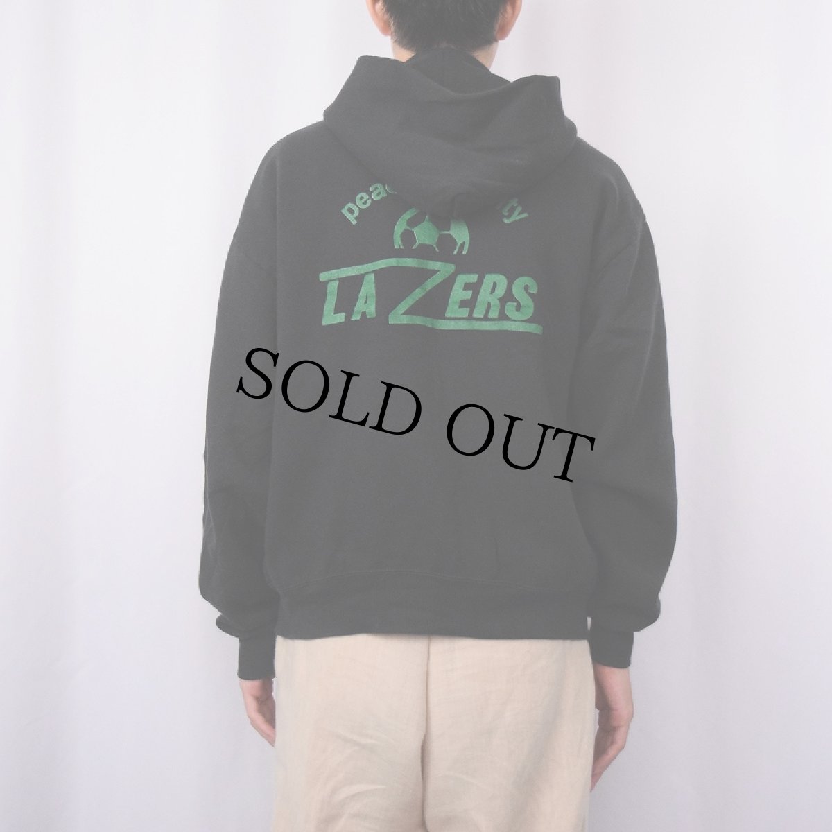 画像4: 90's USA製 "peachtree city LAZERS" プリントスウェットジップパーカー BLACK L (4)