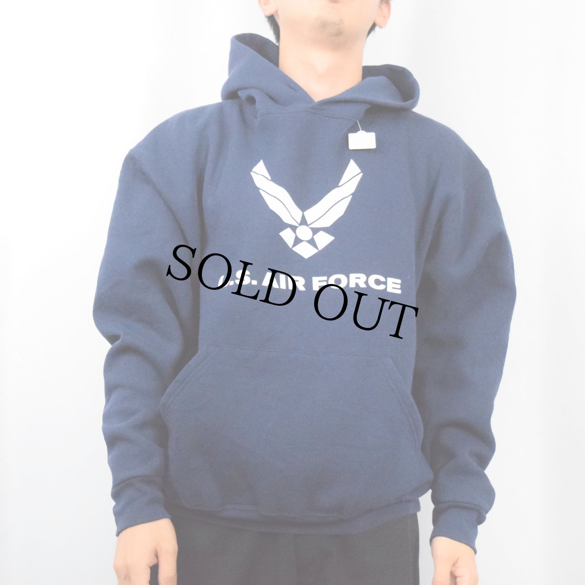 画像2: 90's U.S.AIR FORCE USA製 プリントスウェットフーディー NAVY L (2)