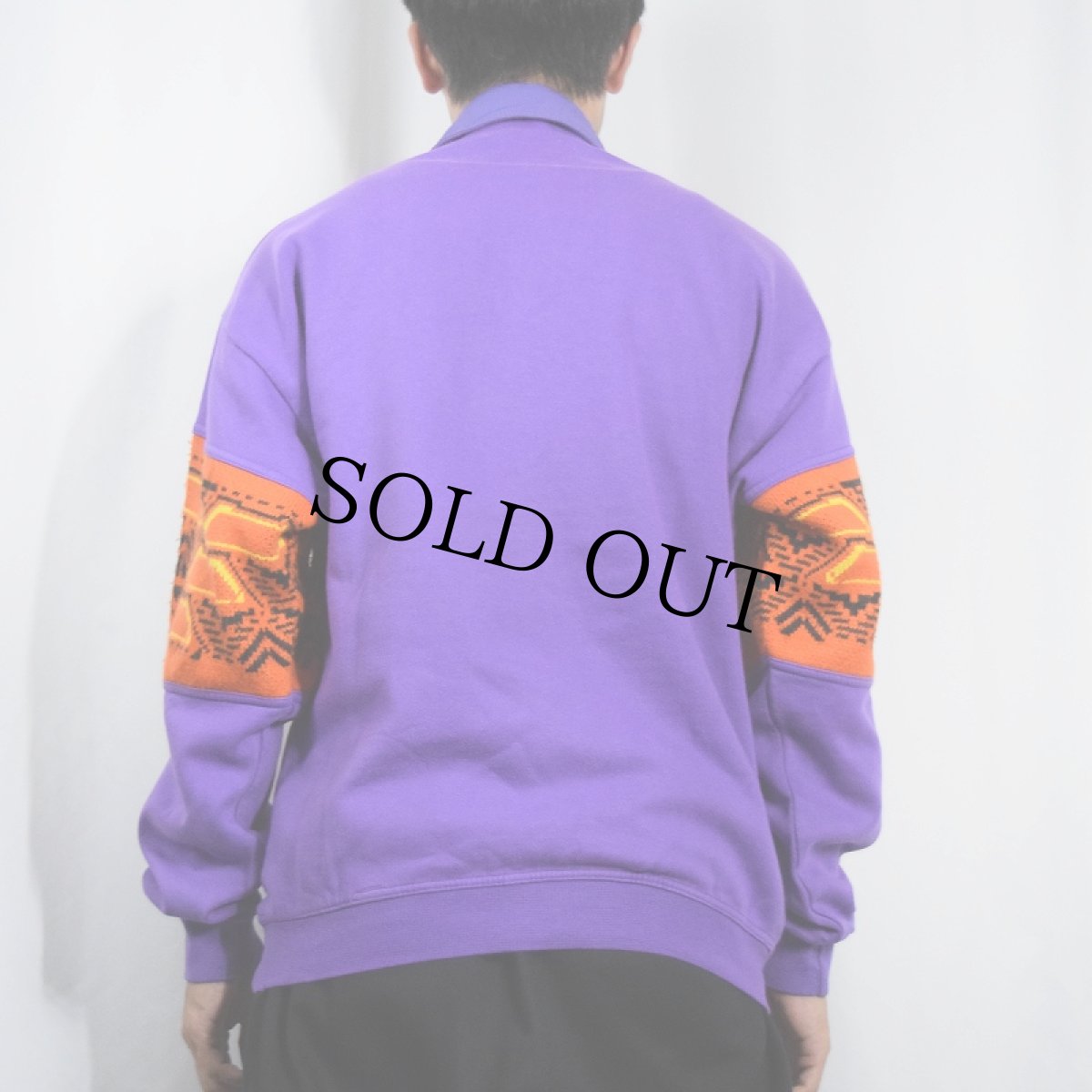 画像3: 90's SALOMON FRANCE製 ニット切り替え ロゴ刺繍 ハーフスナップスウェット S (3)