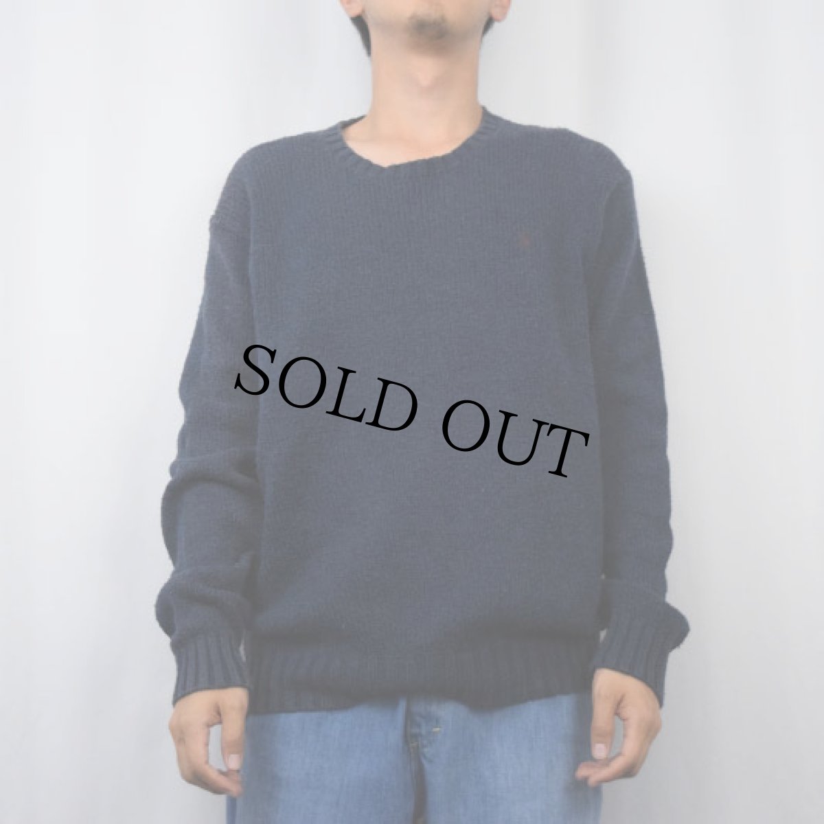 画像2: POLO Ralph Lauren ロゴ刺繍 コットンニットセーター NAVY L (2)