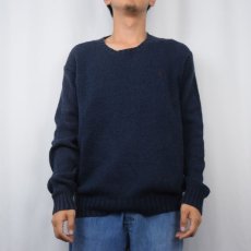 画像2: POLO Ralph Lauren ロゴ刺繍 コットンニットセーター NAVY L (2)