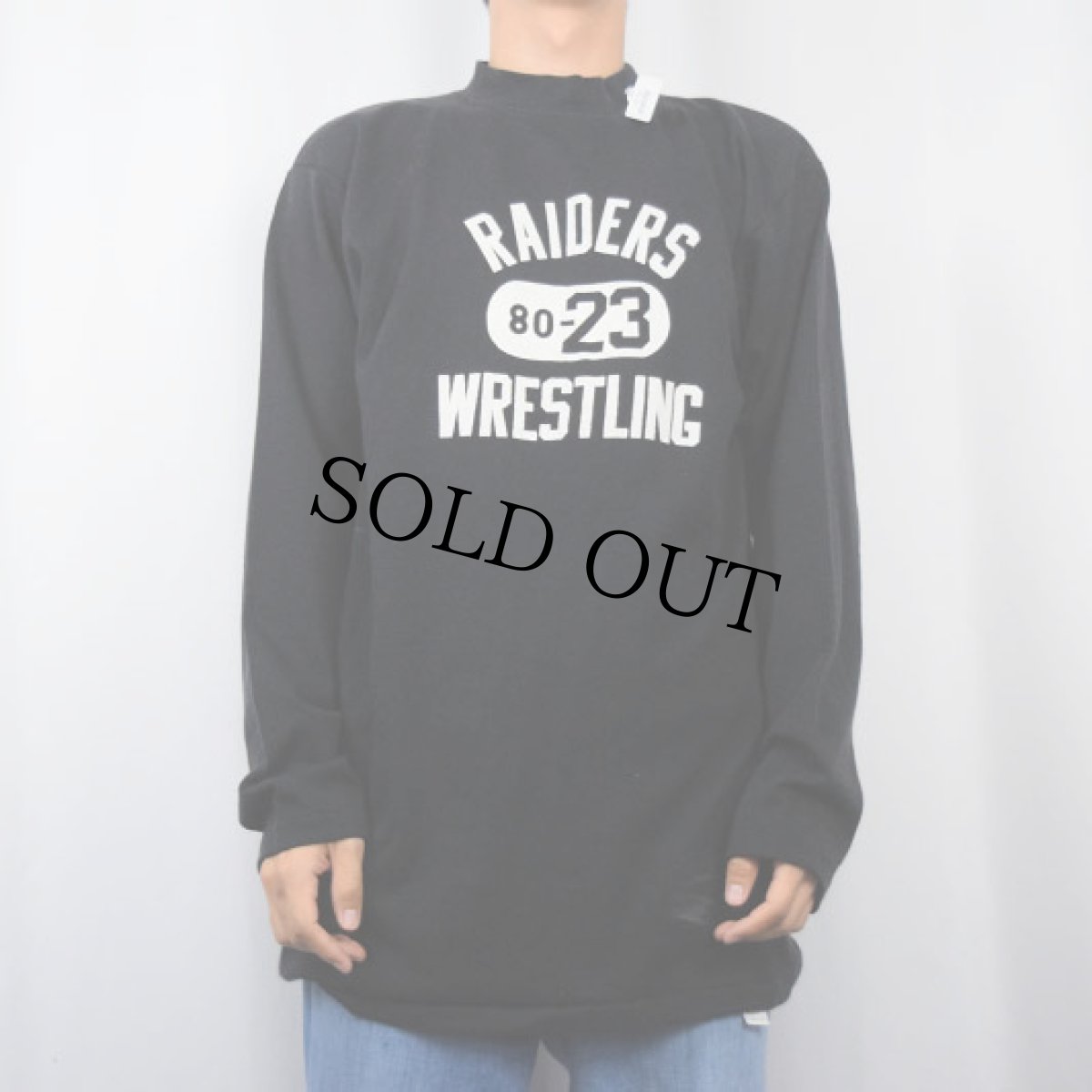 画像2: 70〜80's USA製 "RAIDERS WRESTLING" モックネック プリントロンT BLACK L (2)