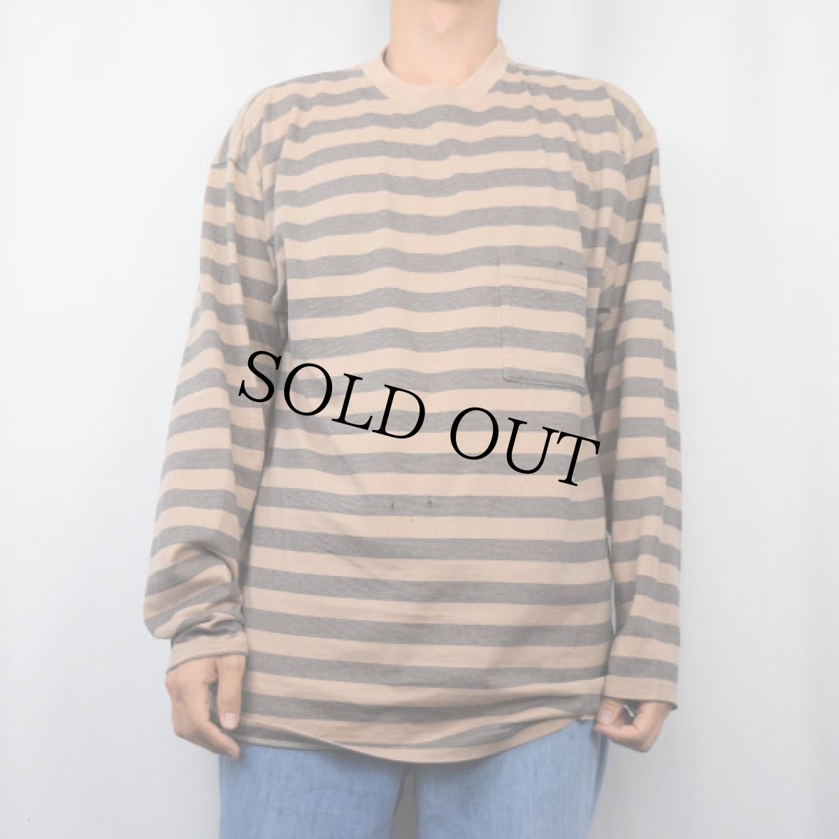 画像2: 90's Eddie Bauer ボーダー柄 ポケットロンT (2)