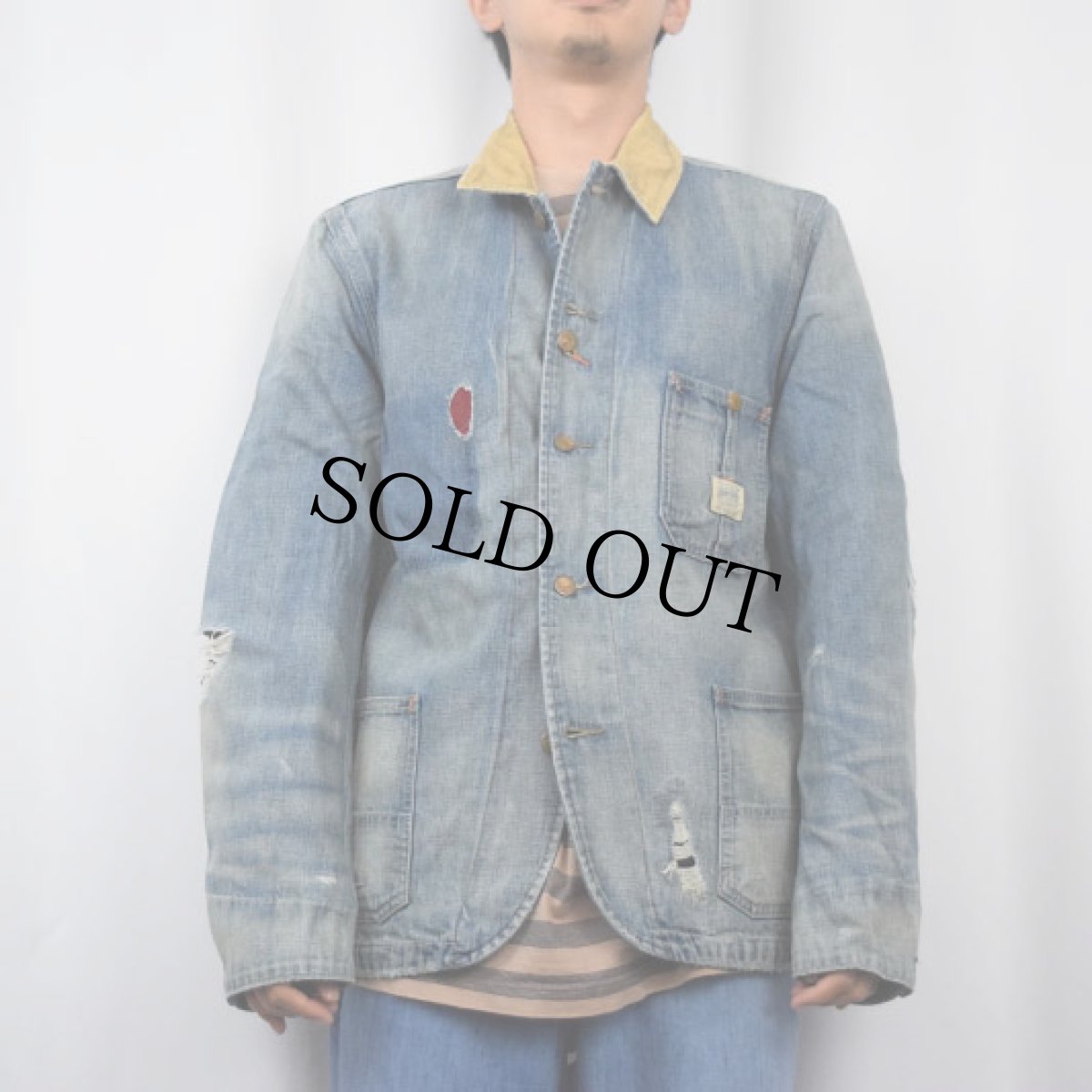 画像2: Ralph Lauren DENIM&SUPPLY チェック柄ライナー デニムカバーオール L (2)