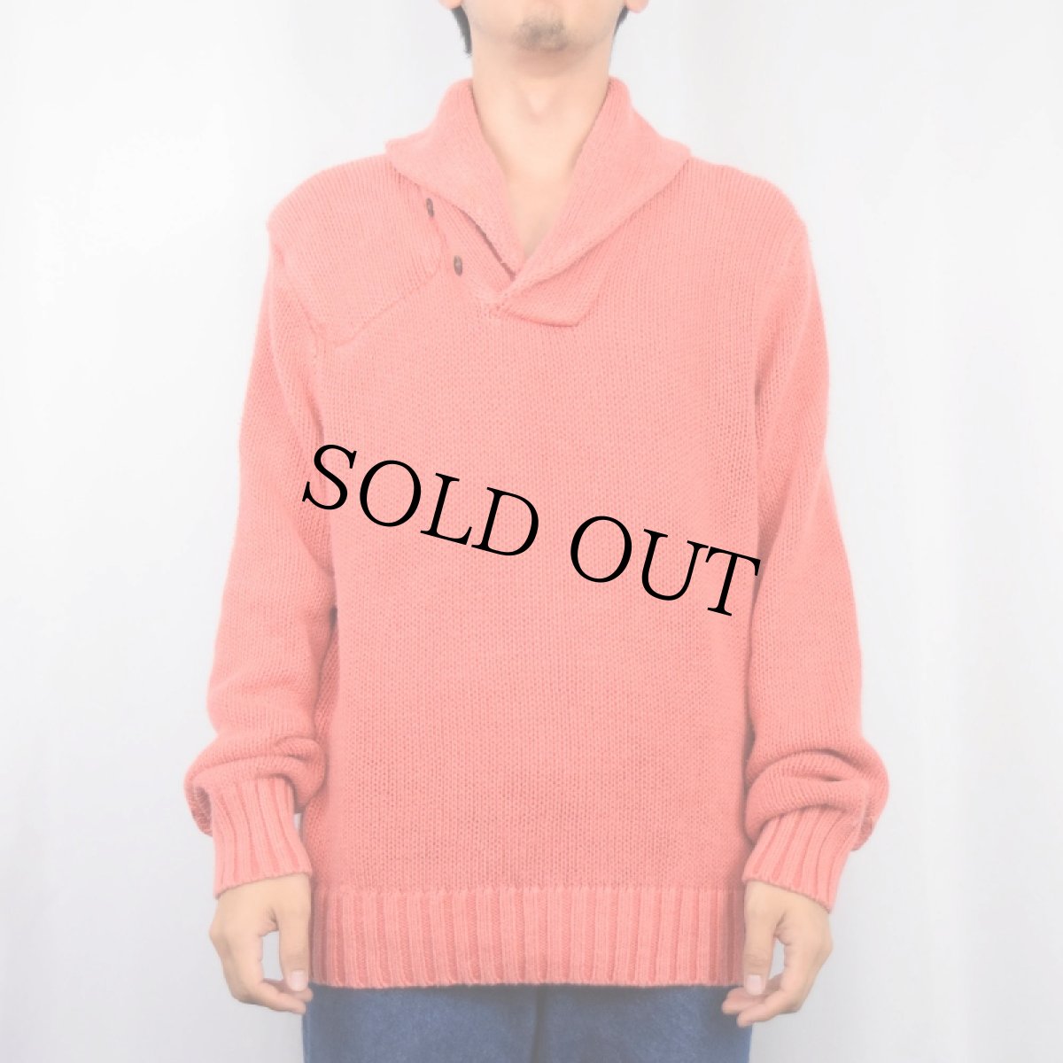 画像2: POLO Ralph Lauren エルボーパッチ付き ショールカラー リネン×コットンニットセーター XL (2)