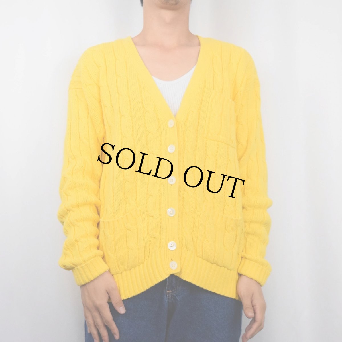 画像2: POLO Ralph Lauren ケーブル編み コットンニットカーディガン L (2)