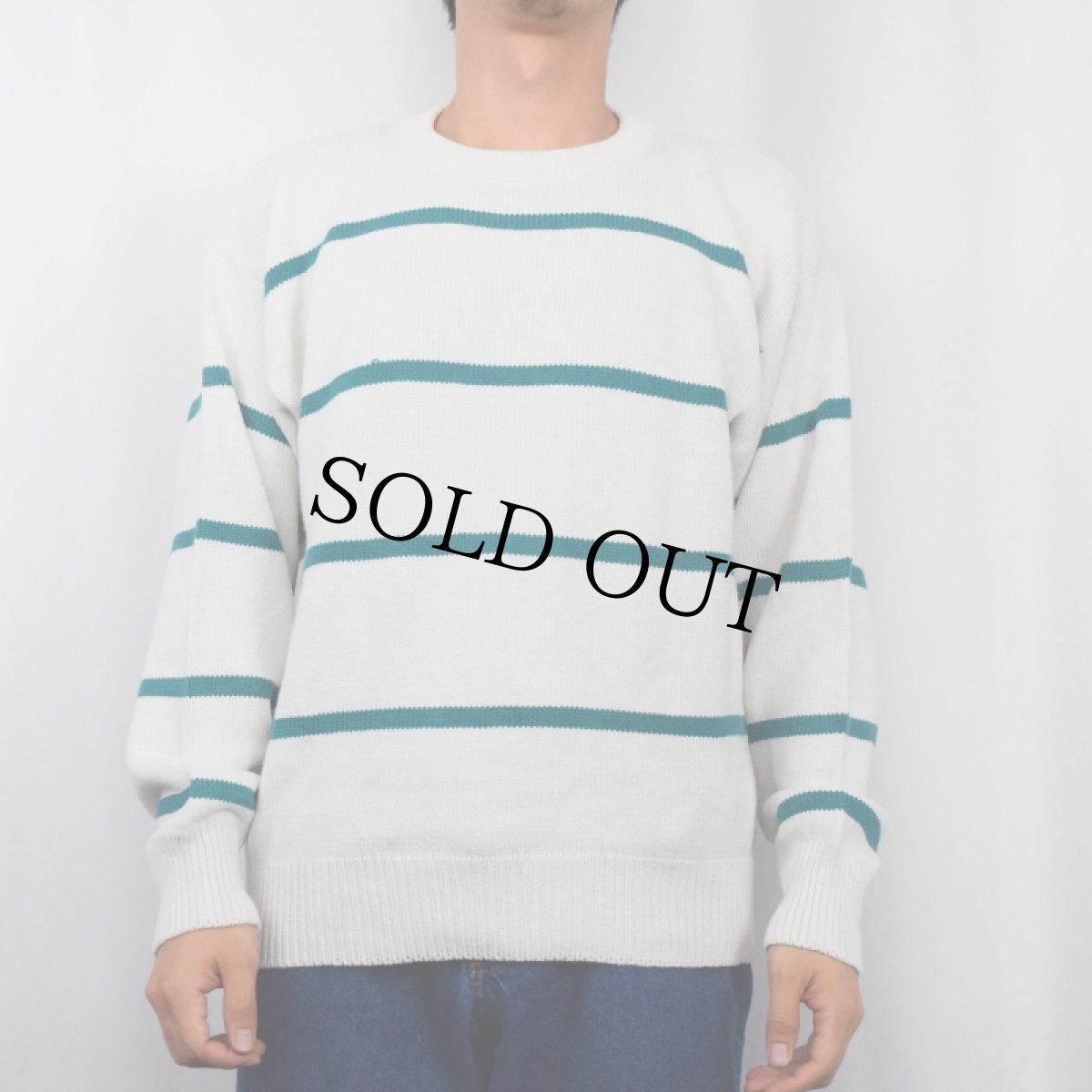 画像2: 90's Eddie Bauer ボーダー柄 コットンニットカーディガン M (2)