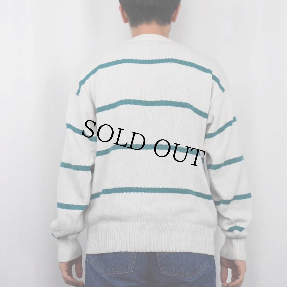 画像3: 90's Eddie Bauer ボーダー柄 コットンニットカーディガン M (3)