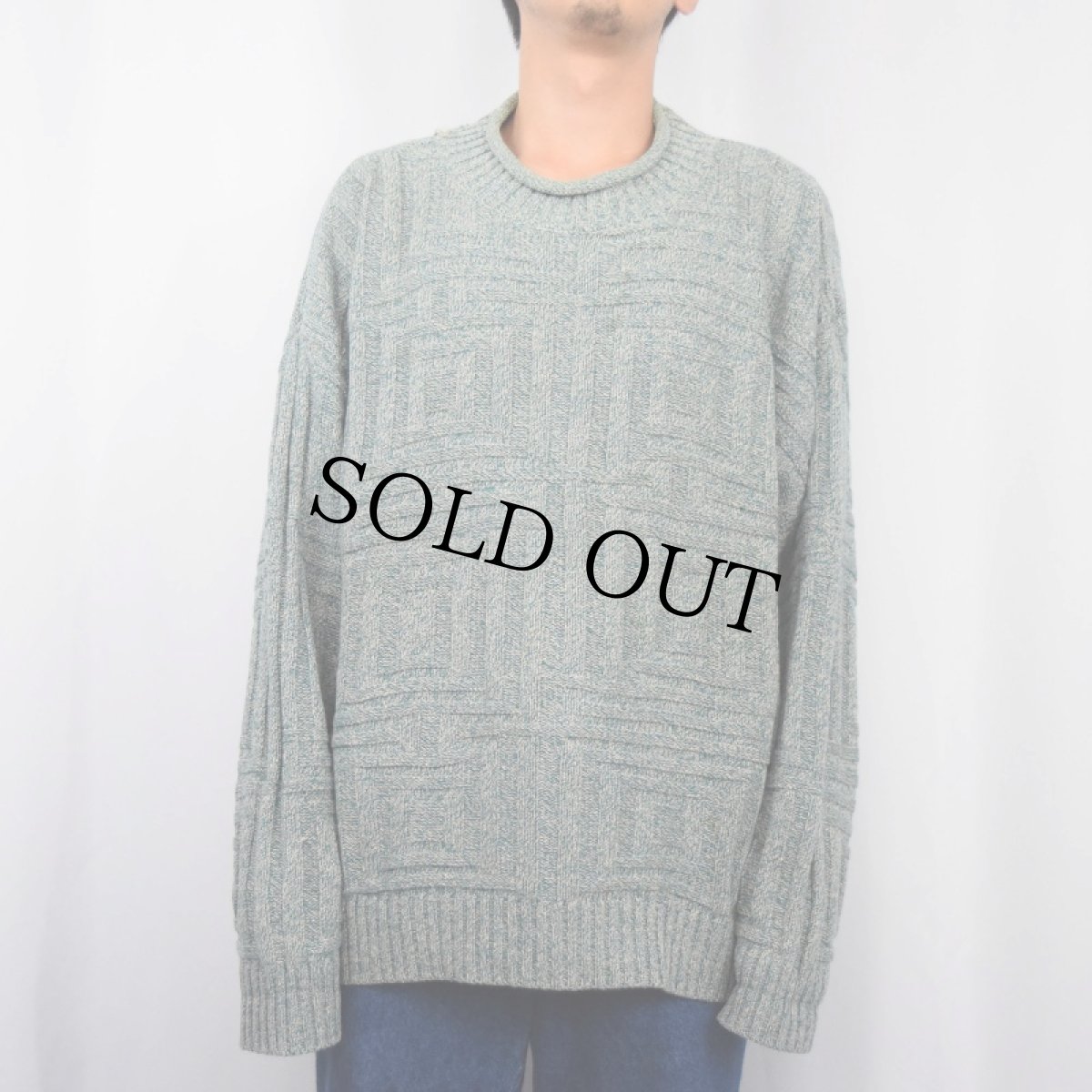 画像2: 90's Eddie Bauer 柄織り ロールネック コットンニットセーター L (2)