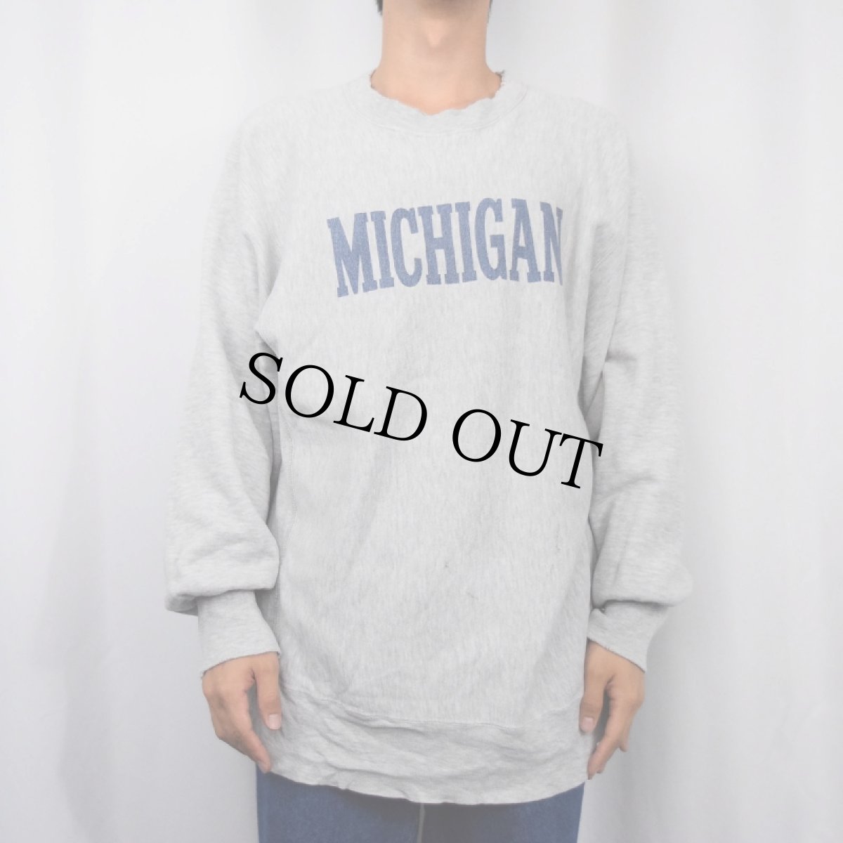 画像2: 80's Champion REVERSE WEAVE トリコタグ USA製 "MICHIGAN" 染み込みプリントスウェット XL (2)