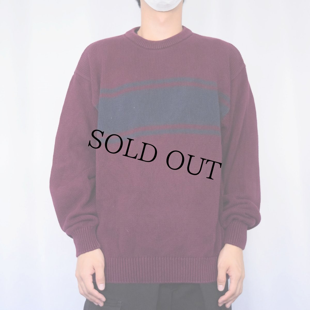 画像2: croft&barrow ボーダー柄 コットンニットセーター L (2)