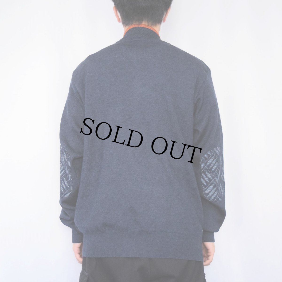 画像3: STACY ADAMS 柄編み エルボーパッチ付き レーヨン×アクリルニットジャケット L (3)