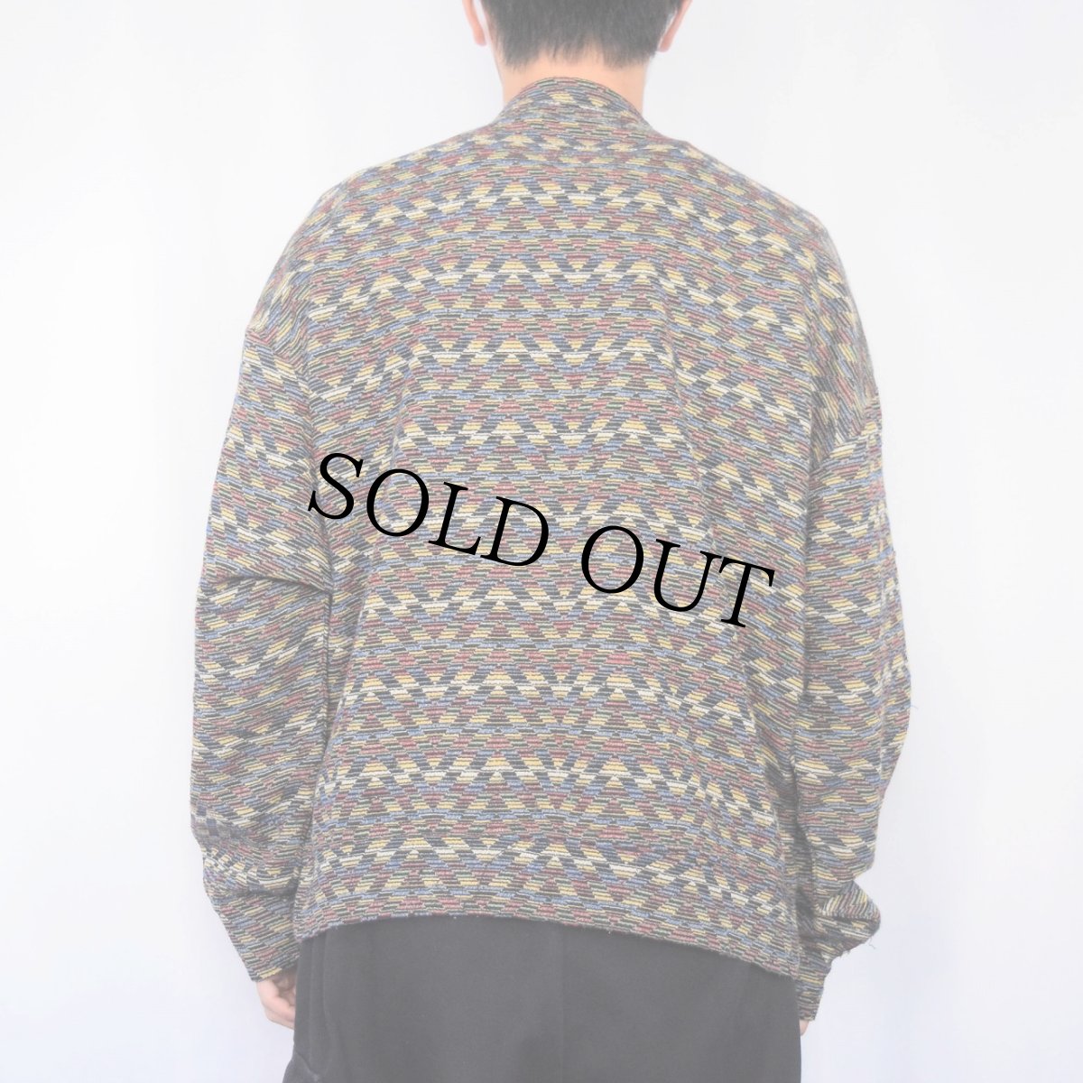 画像3: JHANE BARNES 柄織り モックネック ウールニットセーター XL (3)