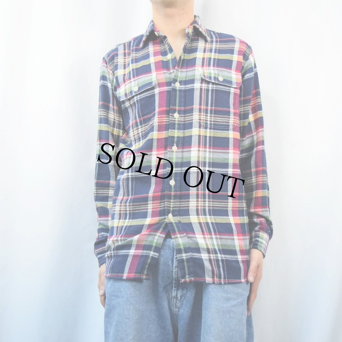 画像2: POLO Ralph Lauren チェック柄 ヘビーネルシャツ S (2)