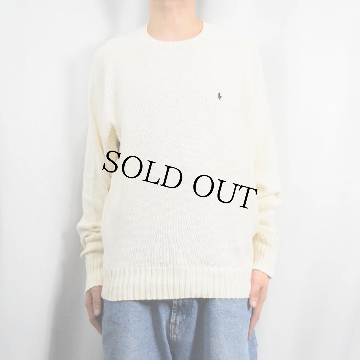 画像2: POLO Ralph Lauren ロゴ刺繍 コットンニットセーター M (2)