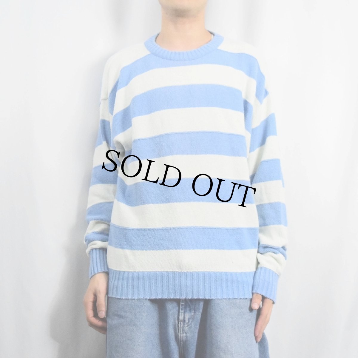 画像2: 〜90's LONDON FOG USA製 ボーダー柄 コットンニットセーター L (2)