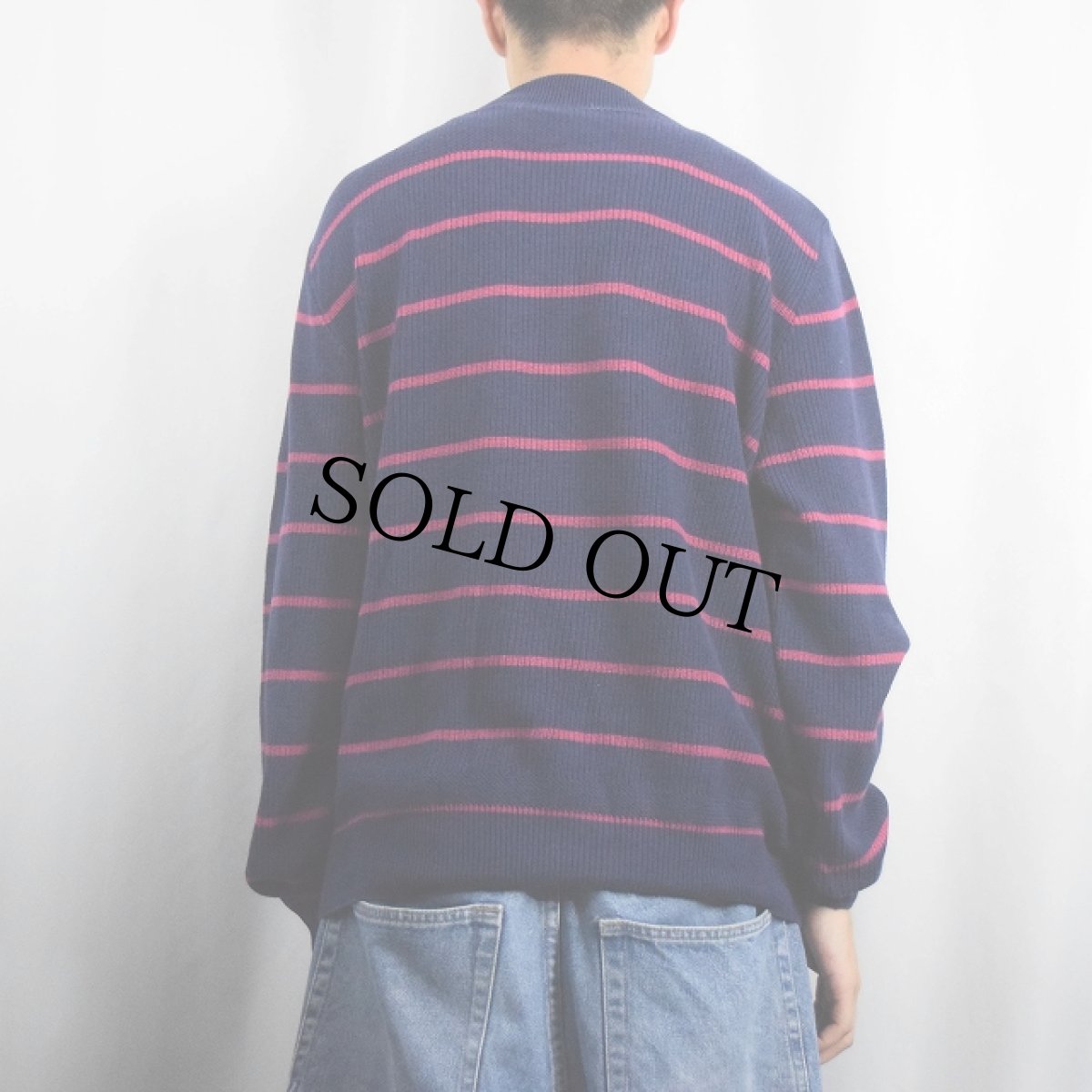 画像3: 90's LANDS'END USA製 ボーダー柄 ヘンリネック コットンニットセーター L (3)