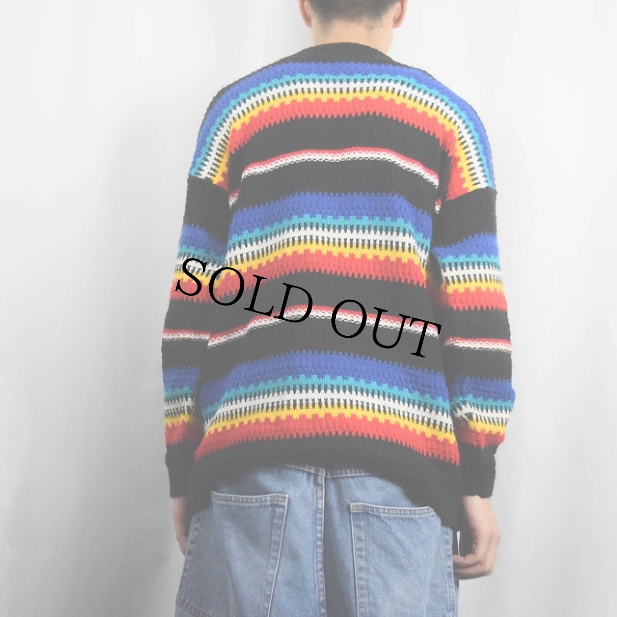 画像3: 80's Cuddle Knit USA製 マルチボーダー柄 アクリルニットセーター L (3)
