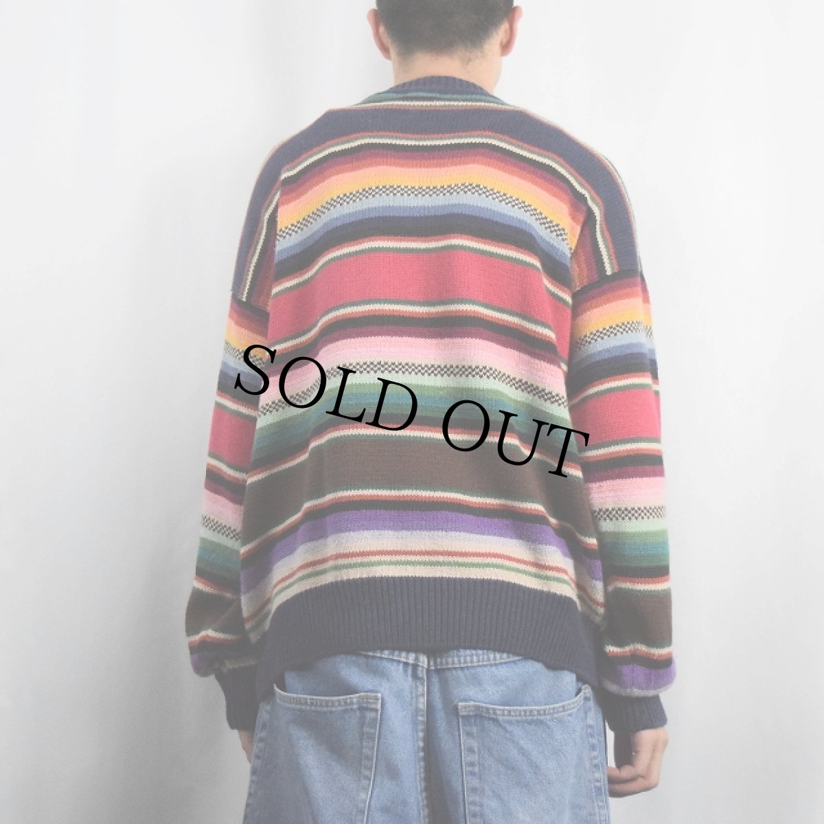 画像3: STRUCTURE マルチボーダー柄 ラミー×コットンニットセーター L (3)