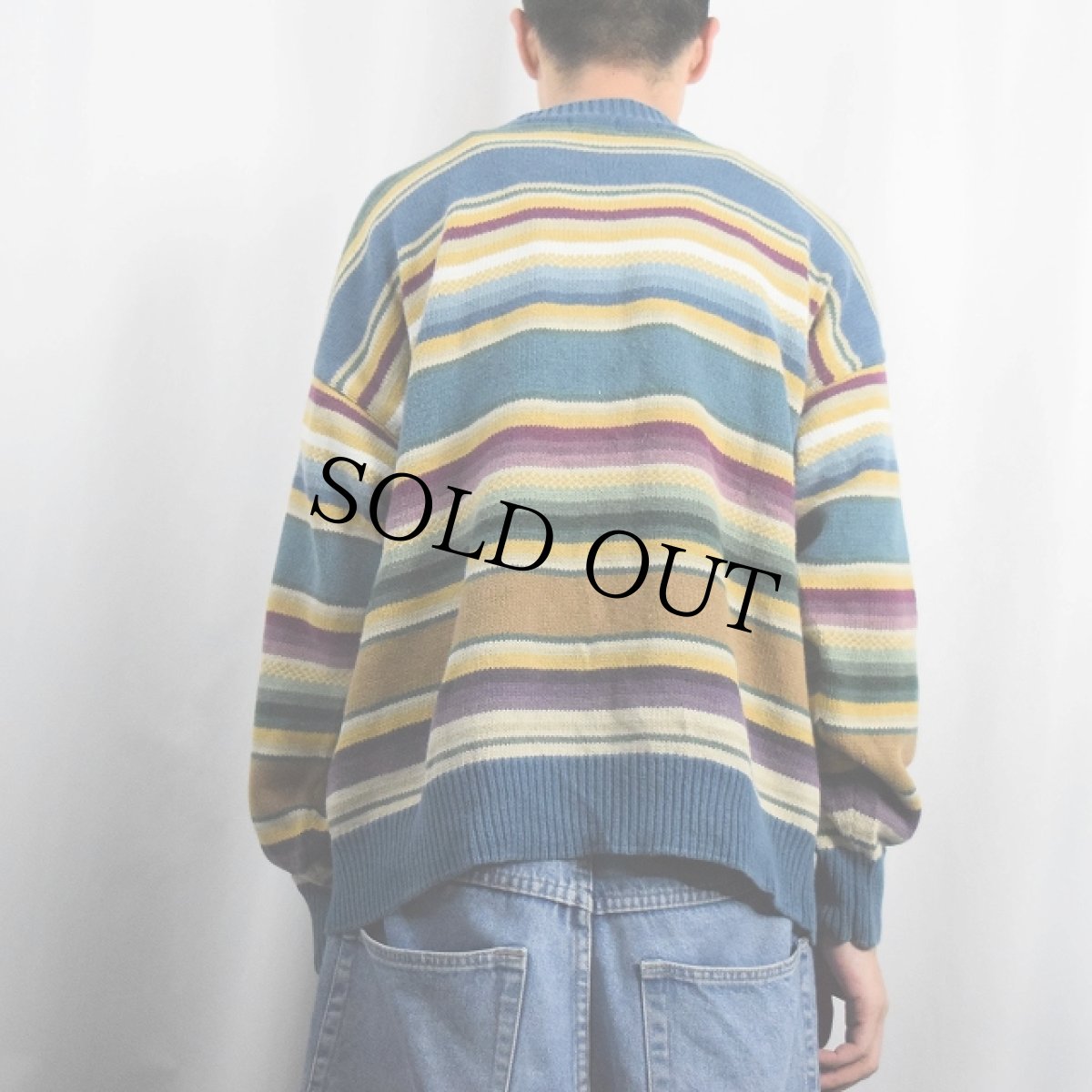 画像3: STRUCTURE マルチボーダー柄 ラミー×コットンニットセーター L (3)