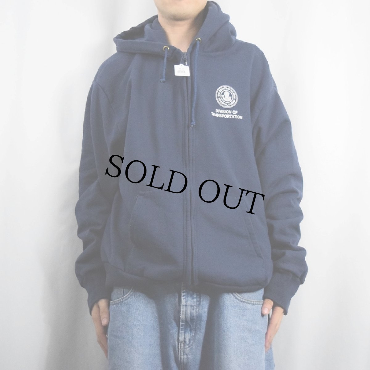 画像2: 90's CANMBER USA製 裏サーマル プリント スウェットジップパーカー NAVY 3XL (2)