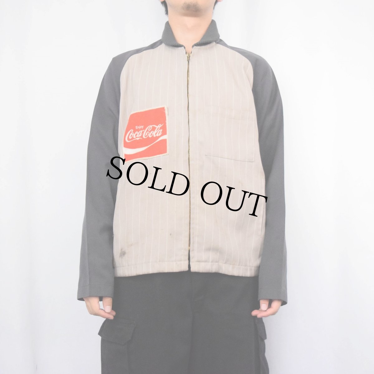 画像3: 70's Unitog USA製 "Coca-Cola" ストライプ柄 ハンドペイント ワークジャケット SIZE42 (3)
