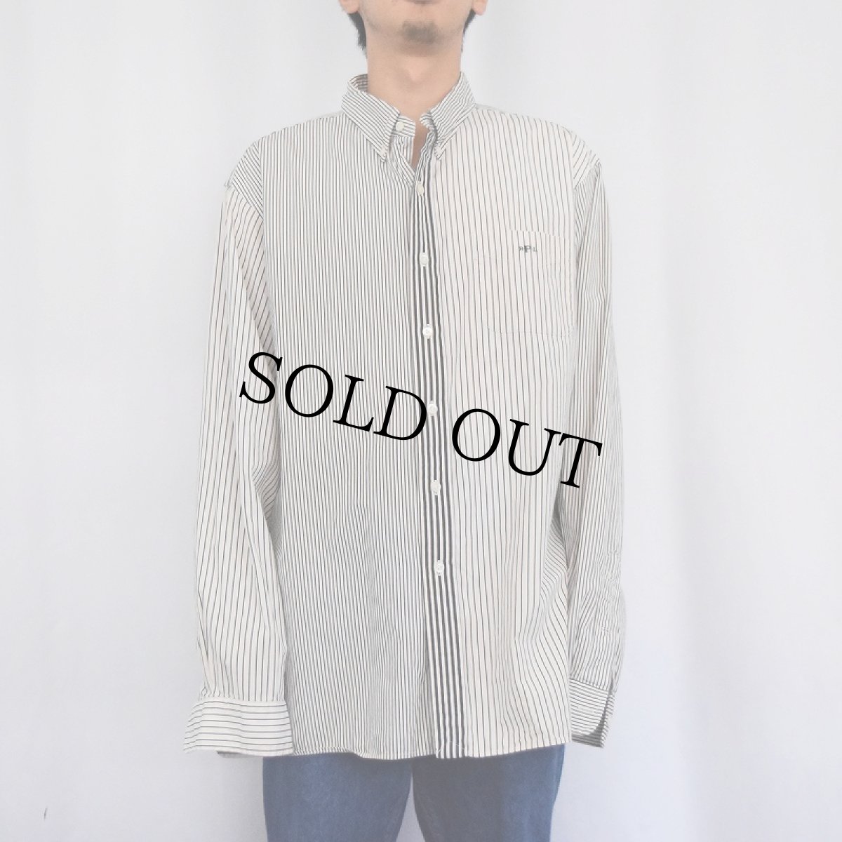 画像2: POLO Ralph Lauren ストライプ柄 クレイジーパターン "マチ付き" コットンボタンダウンシャツ XXL (2)