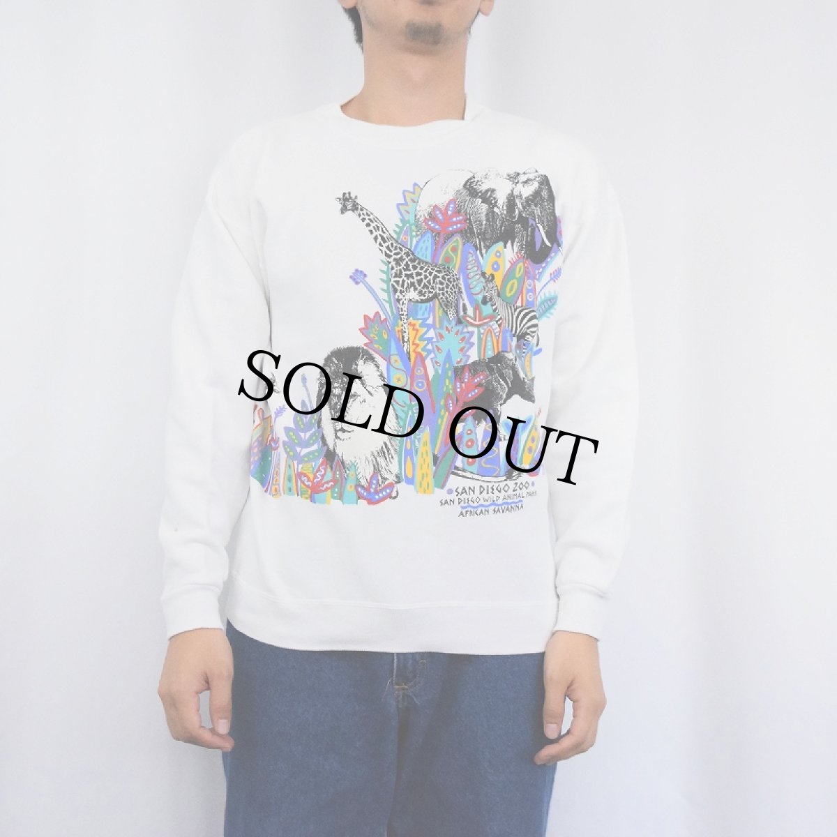画像2: 90's "SAN DIEGO ZOO" アニマル巻きプリントスウェット M (2)