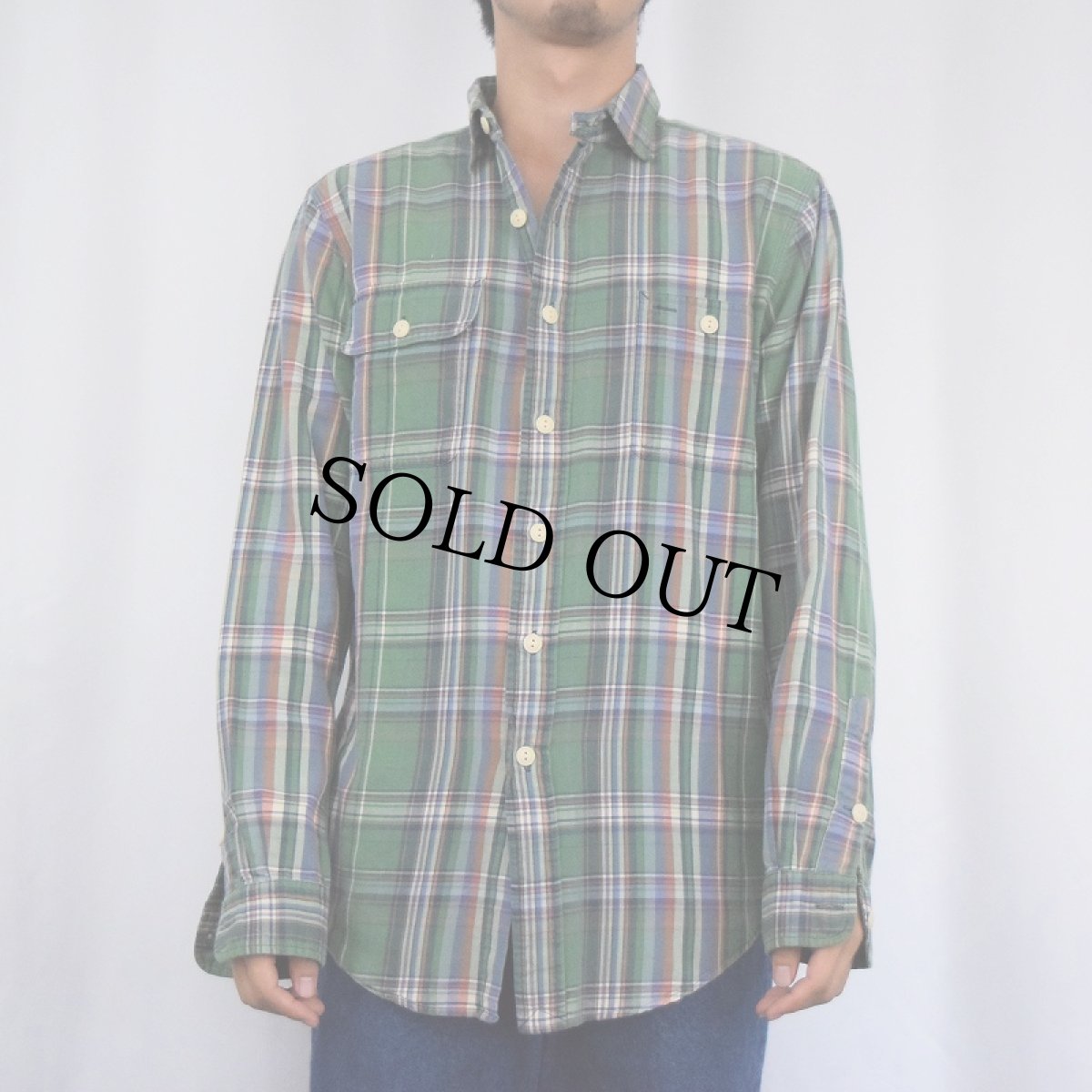 画像2: POLO Ralph Lauren チェック柄 チンスト付き コットンシャツ M (2)