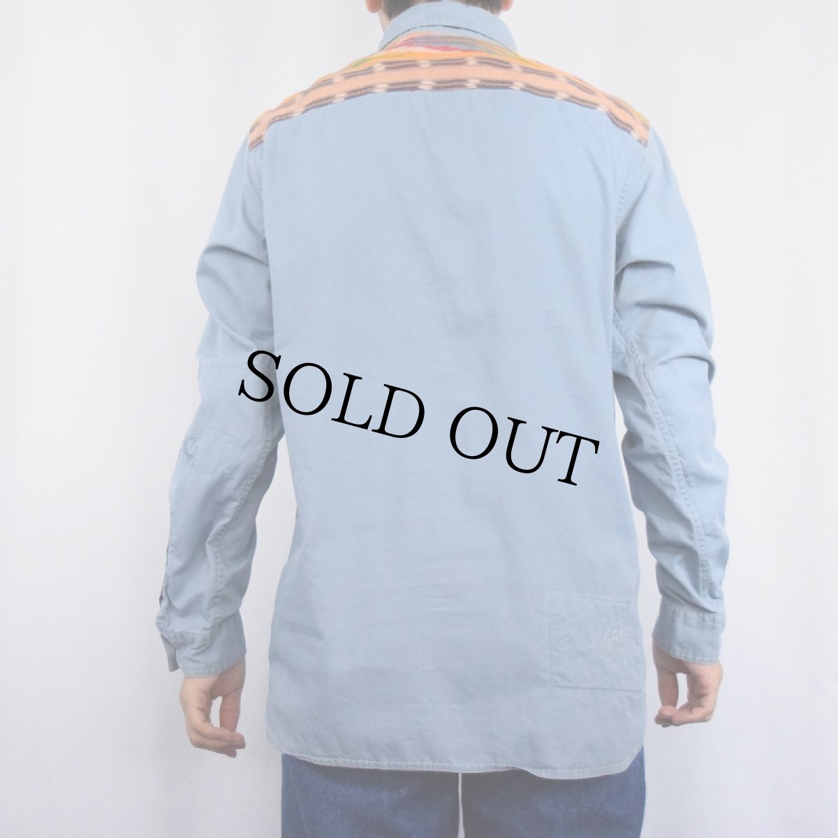 画像4: POLO Ralph Lauren ネイティブ柄切り替え チンスト&マチ付き コットンシャツ M (4)