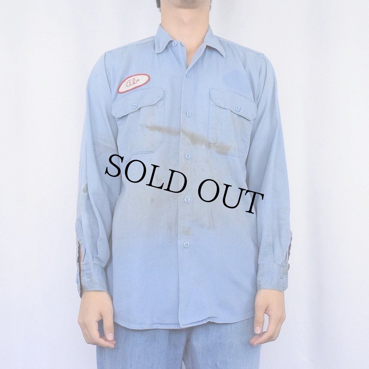 画像3: 〜60's LION "AL'S AMOCO TOWN SERVICENTER" チェーン刺繍 コットンワークシャツ (3)